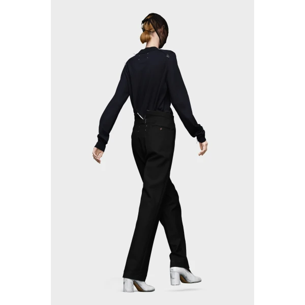 Maison Margiela Herringbone Wool Pleated Trousers in Black | Tailored pants | Coveti