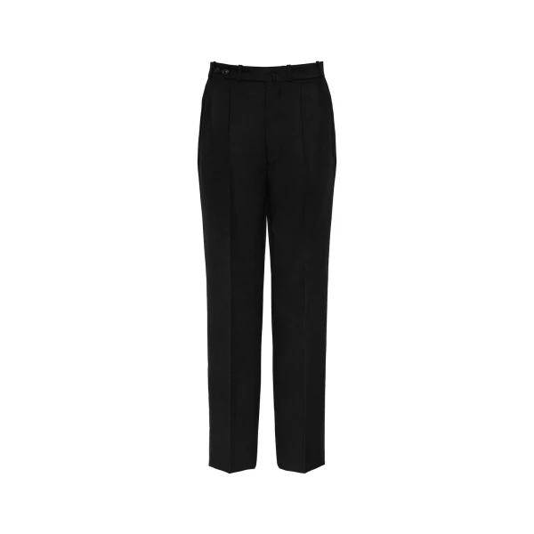 Herringbone Wool Pleated Trousers in Black
