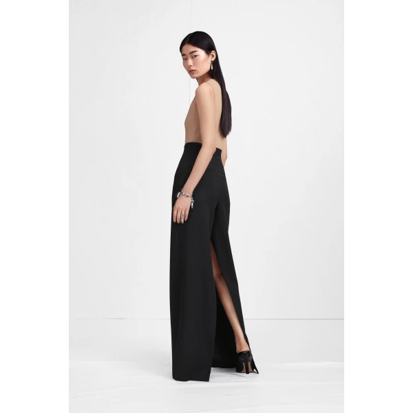 Maison Margiela High-Waist Virgin Wool Column Skirt in Black | Maxi Skirts | Coveti