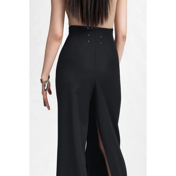Maison Margiela High-Waist Virgin Wool Column Skirt in Black | Maxi Skirts | Coveti