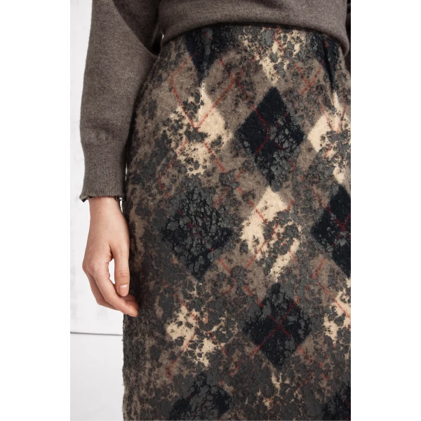 Maison Margiela Knit Virgin Wool Pencil Skirt in Walnut and Navy Blue | Midi Skirts | Coveti