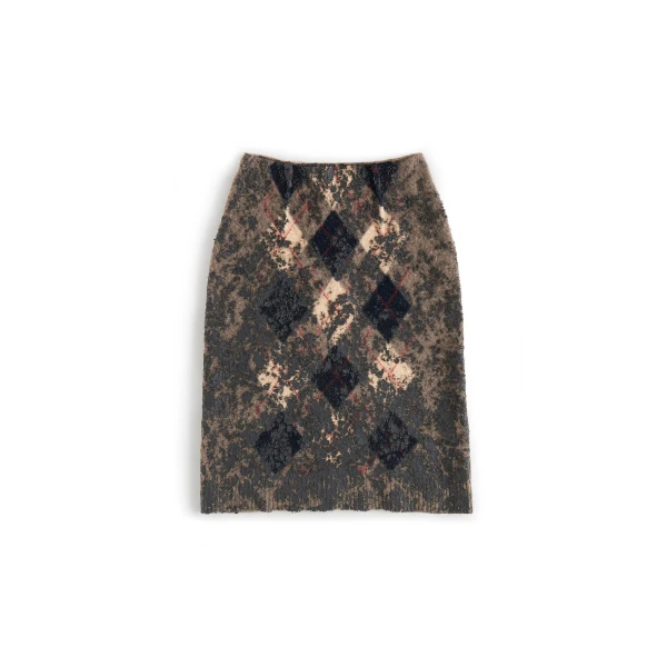 Knit Virgin Wool Pencil Skirt in Walnut and Navy Blue