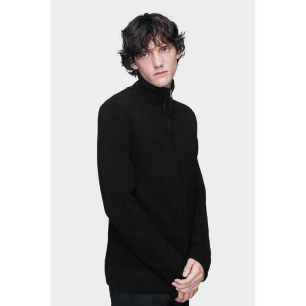 Maison Margiela Knit Zip-Up Cardigan in Black | Cardigan | Coveti