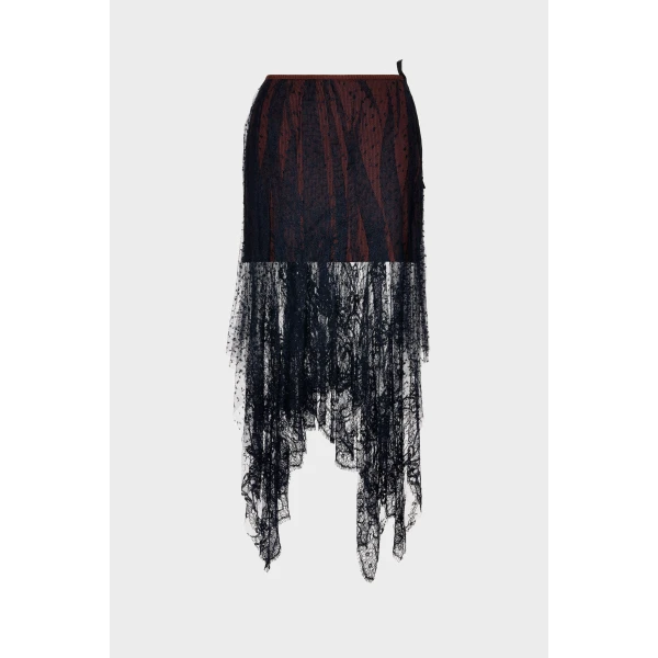 Maison Margiela Lace Midi Skirt in Black | Midi Skirts | Coveti