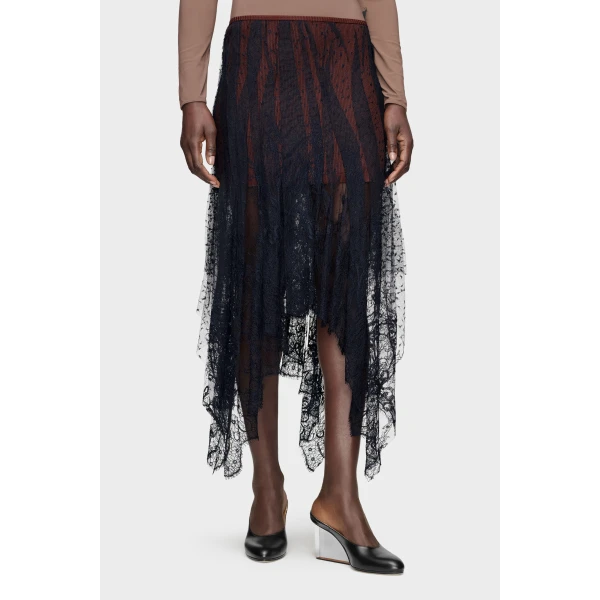 Maison Margiela Lace Midi Skirt in Black | Midi Skirts | Coveti