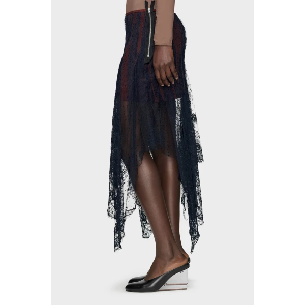 Maison Margiela Lace Midi Skirt in Black | Midi Skirts | Coveti