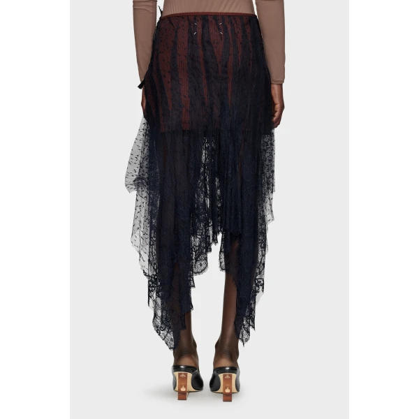 Maison Margiela Lace Midi Skirt in Black | Midi Skirts | Coveti