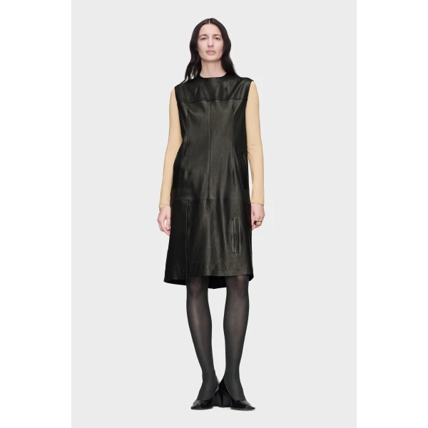 Maison Margiela Leather Midi Dress in Black | Midi Dresses | Coveti