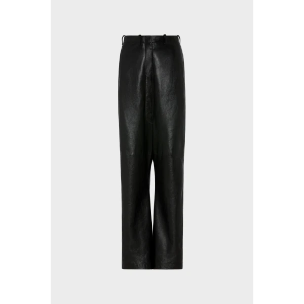 Maison Margiela Leather Trousers in Black | Wide leg pants | Coveti