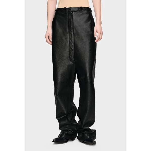 Maison Margiela Leather Trousers in Black | Wide leg pants | Coveti