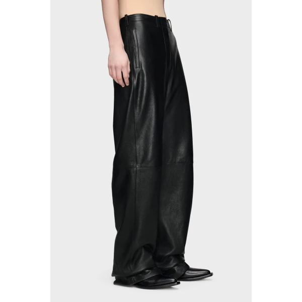 Maison Margiela Leather Trousers in Black | Wide leg pants | Coveti