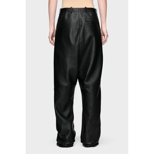 Maison Margiela Leather Trousers in Black | Wide leg pants | Coveti
