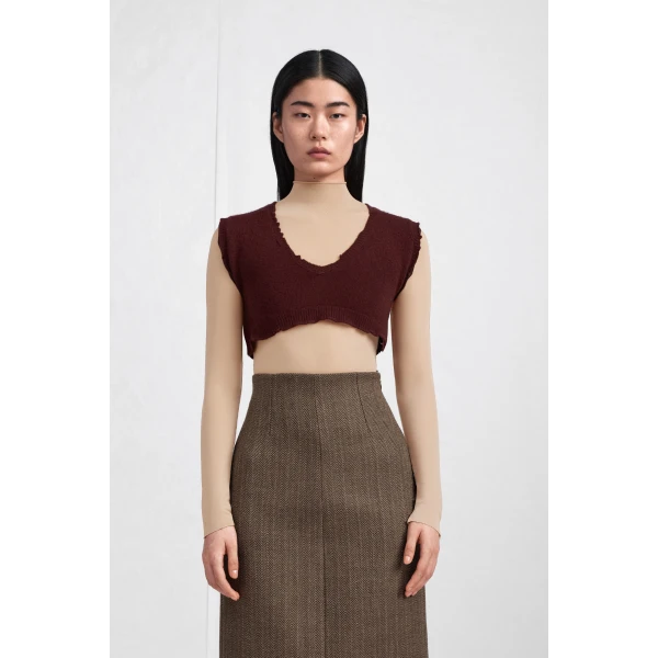 Maison Margiela Lived-In Raw-Edge Knit Vest in Bordeaux | Sweaters | Coveti
