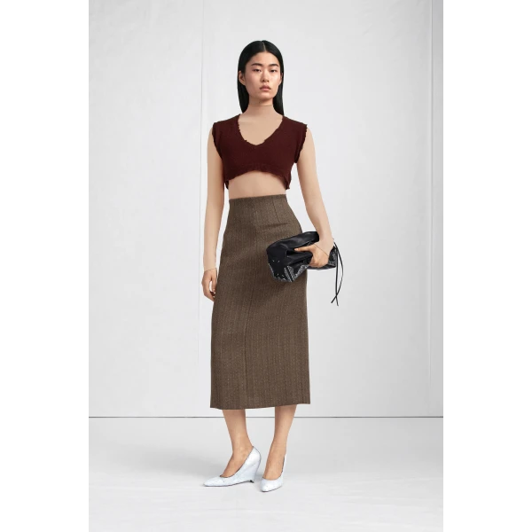 Maison Margiela Lived-In Raw-Edge Knit Vest in Bordeaux | Sweaters | Coveti