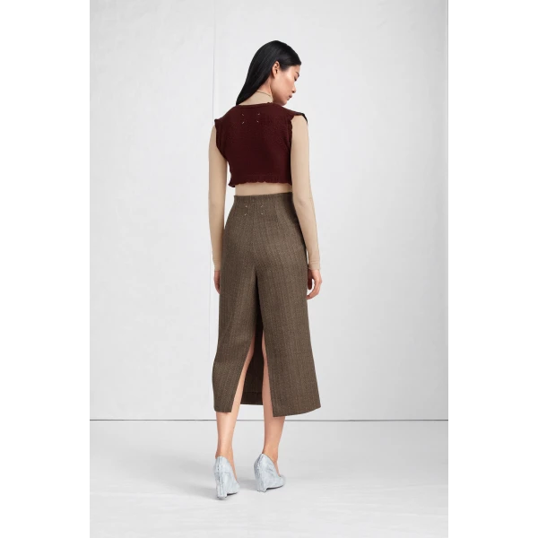 Maison Margiela Lived-In Raw-Edge Knit Vest in Bordeaux | Sweaters | Coveti