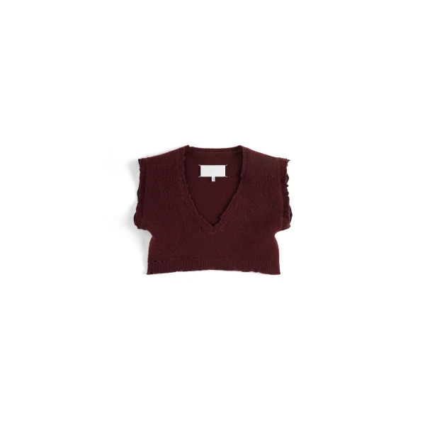 Lived-In Raw-Edge Knit Vest in Bordeaux