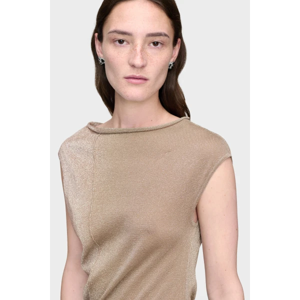Maison Margiela Metallic Knit Maxi Dress in Pink Beige | Maxi Dresses | Coveti