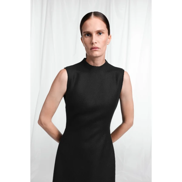 Maison Margiela Mock-Neck Virgin Wool Maxi Dress in Black | Maxi Dresses | Coveti