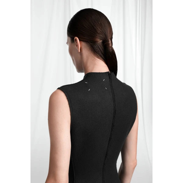 Maison Margiela Mock-Neck Virgin Wool Maxi Dress in Black | Maxi Dresses | Coveti