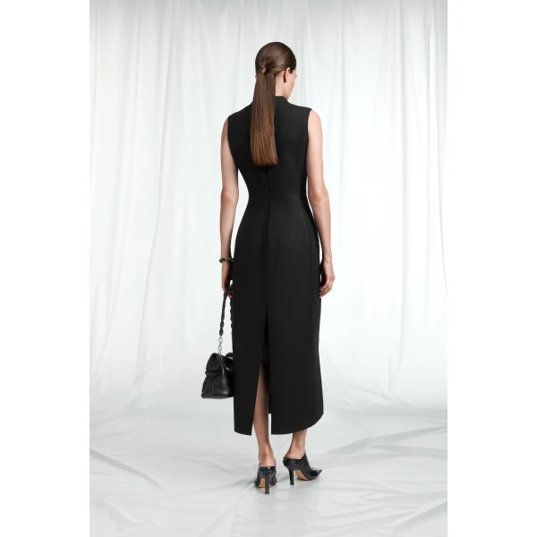 Maison Margiela Mock-Neck Virgin Wool Maxi Dress in Black | Maxi Dresses | Coveti