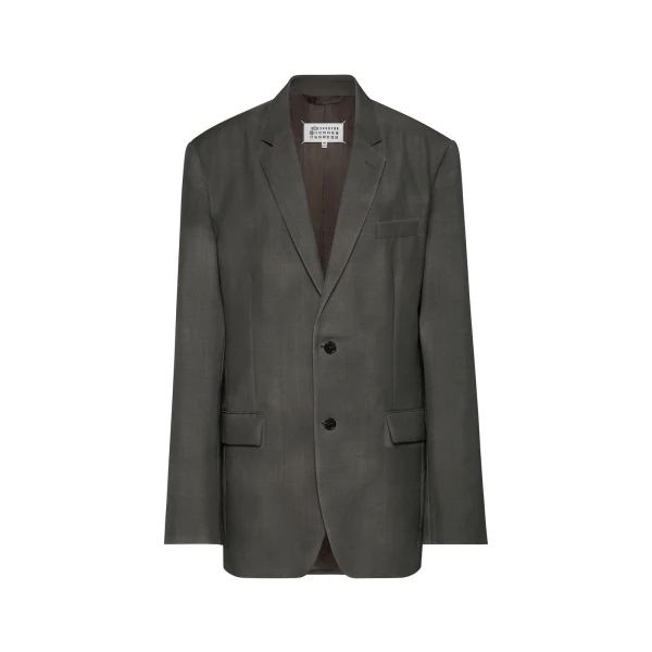 Mohair Wool Suit Jacket in Dark Taupe
