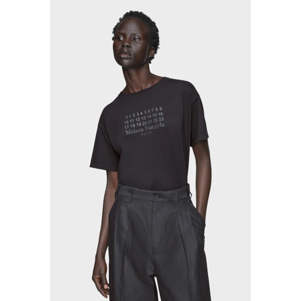 Maison Margiela Numeric Cotton Jersey T-Shirt in Black | T-shirts | Coveti