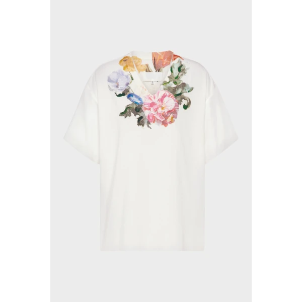 Maison Margiela Painted Flower Jersey T-Shirt in White | T-shirts | Coveti