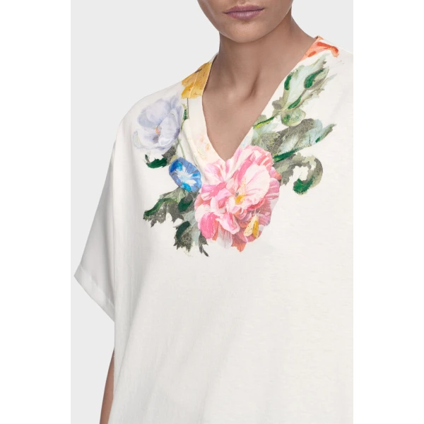 Maison Margiela Painted Flower Jersey T-Shirt in White | T-shirts | Coveti