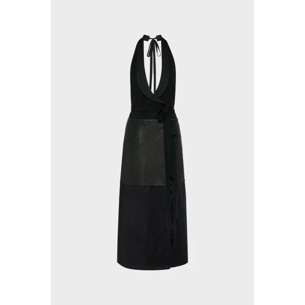Maison Margiela Patchwork Halterneck Dress in Black | Midi Dresses | Coveti