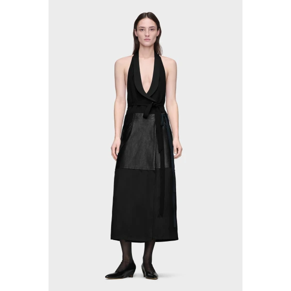 Maison Margiela Patchwork Halterneck Dress in Black | Midi Dresses | Coveti