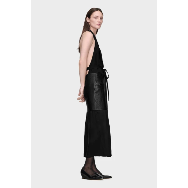 Maison Margiela Patchwork Halterneck Dress in Black | Midi Dresses | Coveti