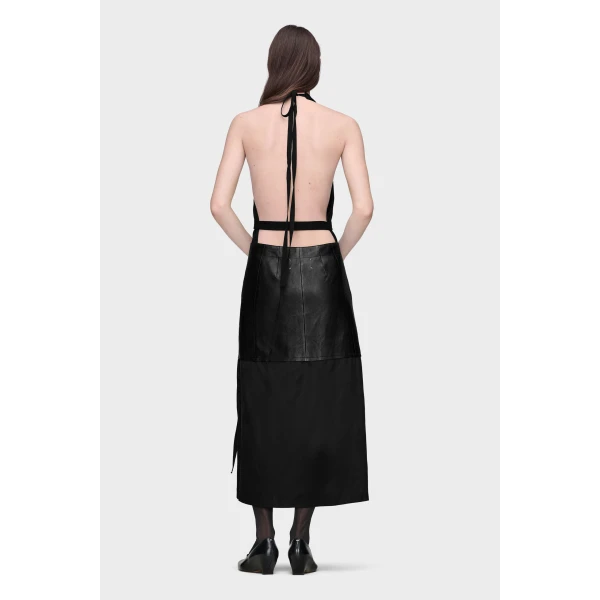 Maison Margiela Patchwork Halterneck Dress in Black | Midi Dresses | Coveti