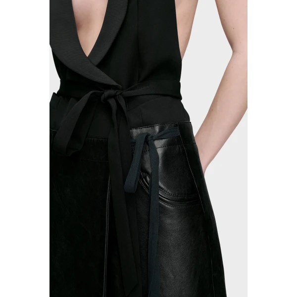 Maison Margiela Patchwork Halterneck Dress in Black | Midi Dresses | Coveti