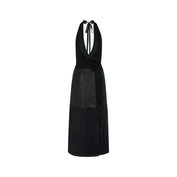 Patchwork Halterneck Dress in Black