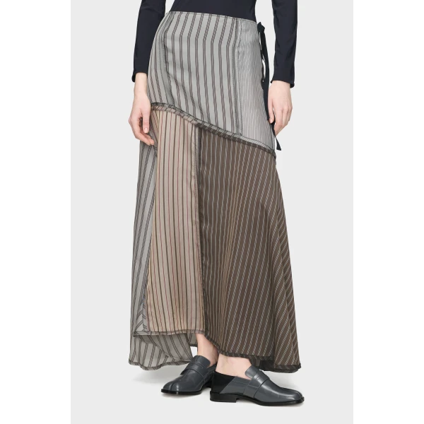 Maison Margiela Patchwork Long Skirt in Brown | Maxi Skirts | Coveti