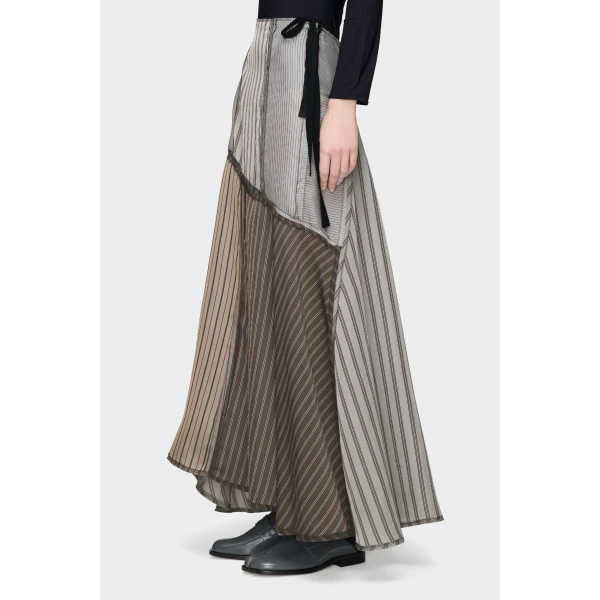 Maison Margiela Patchwork Long Skirt in Brown | Maxi Skirts | Coveti