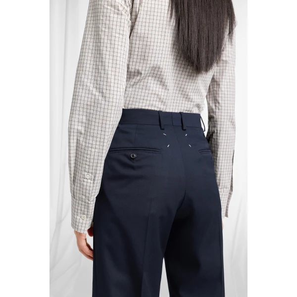 Maison Margiela Pleated Wool Tailored Trousers in Dark Grey | Wide leg pants | Coveti