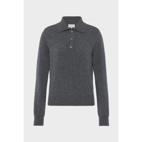 Maison Margiela Polo Knit Top in Dark Grey | Sweaters | Coveti
