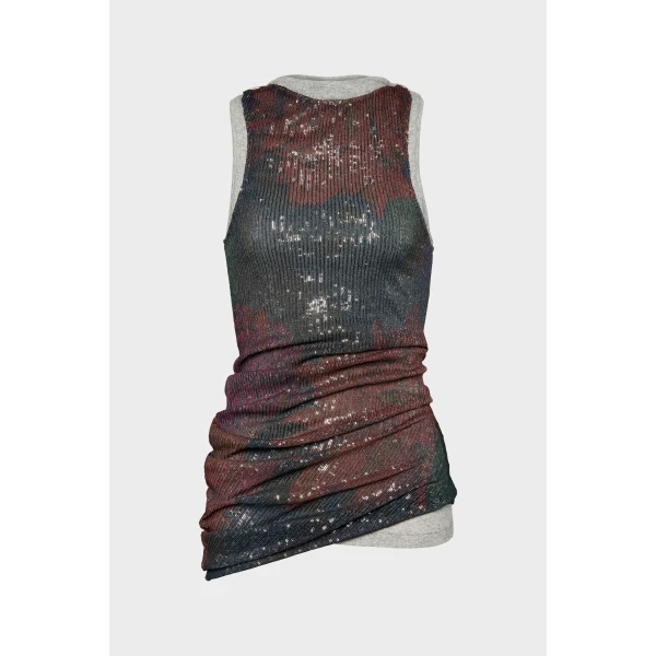 Maison Margiela Printed Draped Top in Mist | Sleeveless | Coveti
