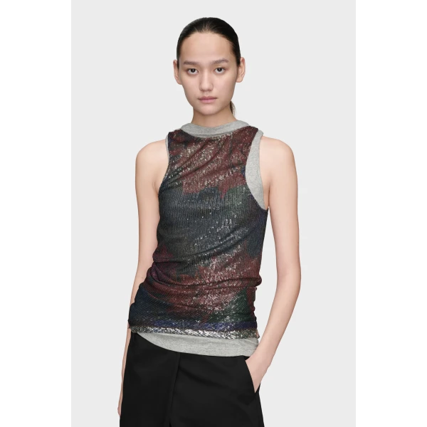 Maison Margiela Printed Draped Top in Mist | Sleeveless | Coveti
