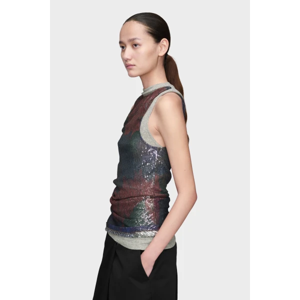 Maison Margiela Printed Draped Top in Mist | Sleeveless | Coveti