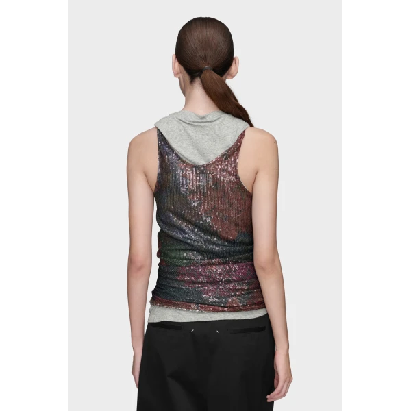 Maison Margiela Printed Draped Top in Mist | Sleeveless | Coveti