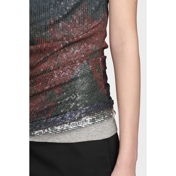 Maison Margiela Printed Draped Top in Mist | Sleeveless | Coveti
