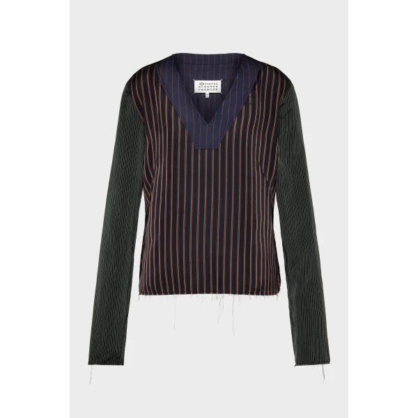 Maison Margiela Printed Long-Sleeve Top in Blue and Black | Long Sleeve | Coveti