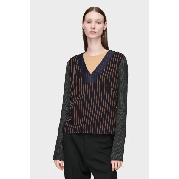 Maison Margiela Printed Long-Sleeve Top in Blue and Black | Long Sleeve | Coveti