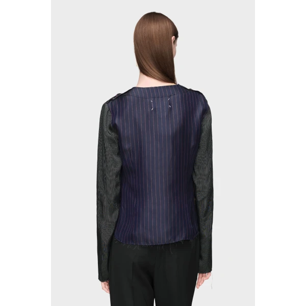 Maison Margiela Printed Long-Sleeve Top in Blue and Black | Long Sleeve | Coveti