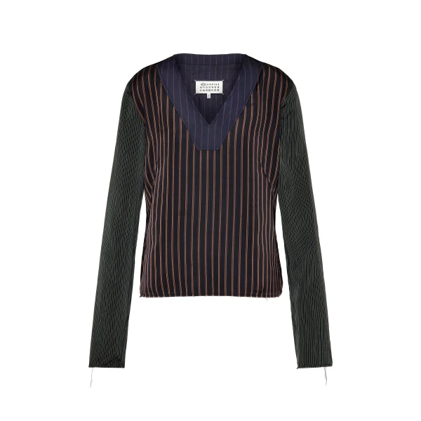 Printed Long-Sleeve Top in Blue and Black