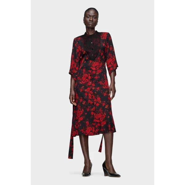 Maison Margiela Printed Midi Shirt Dress in Red | Midi Dresses | Coveti