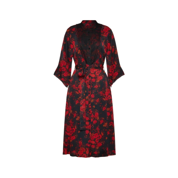 Printed Midi Shirt Dress in Red