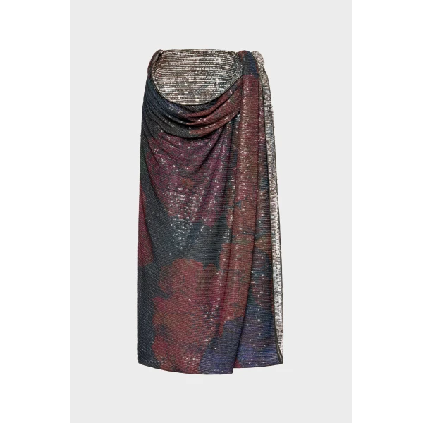 Maison Margiela Printed Paillettes Draped Maxi Skirt in Mist | Maxi Skirts | Coveti